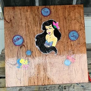 Brown wooden little girls bedroom sign. Ariel mermaid